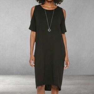 L'AGENCE Black Cold Shoulder Shift Dress Midi High-Low Jersey size XS